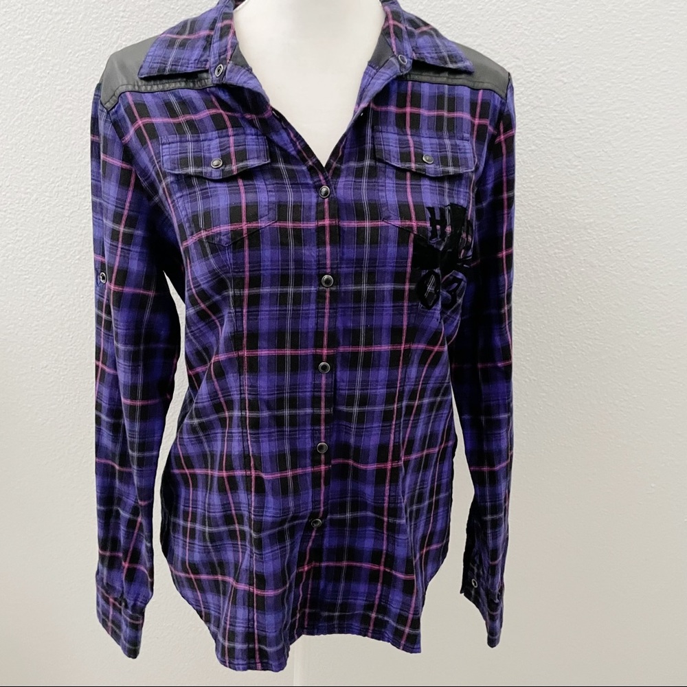 Harley Davidson plaid embroidered button down